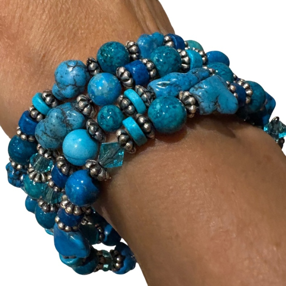 Vintage Faux Turquoise Beaded Wrap Bracelet